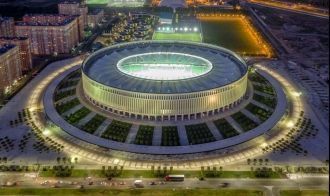 Вид на ночной стадион стадиона Краснодар